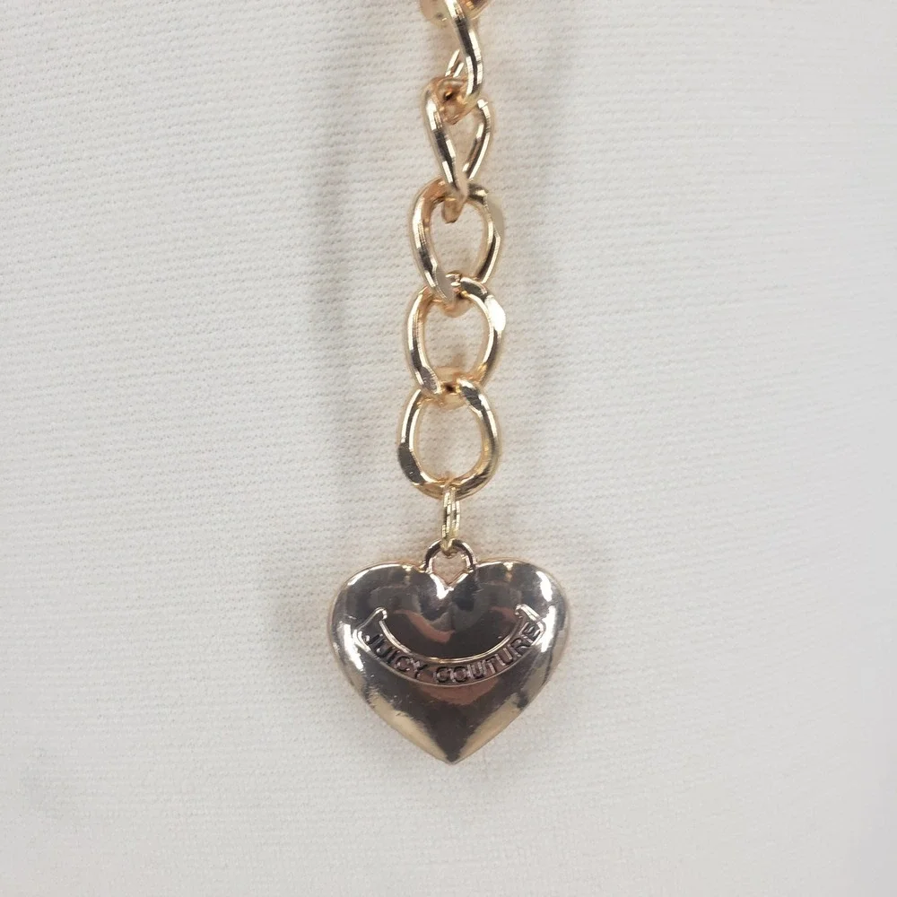 Juicy Couture Charm Chain Belt Women 1X Gold Pink Heart Crown Bee Y2K Rhinestone